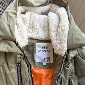OROLAY Women's olive green Puffer with Sherpa Interior. “Famous AMAZON coat”